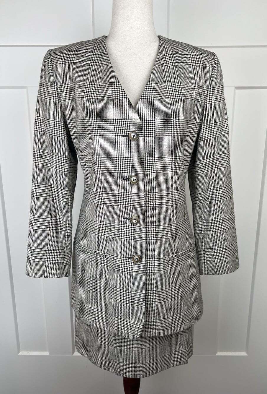 Vintage Breeches Skirt Suit 8 Silk Wool Glen Plaid Long Jacket Wrap Skirt